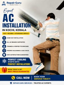 Technician installing split AC on wall in Kochi Kerala for expert air conditioner installation service
